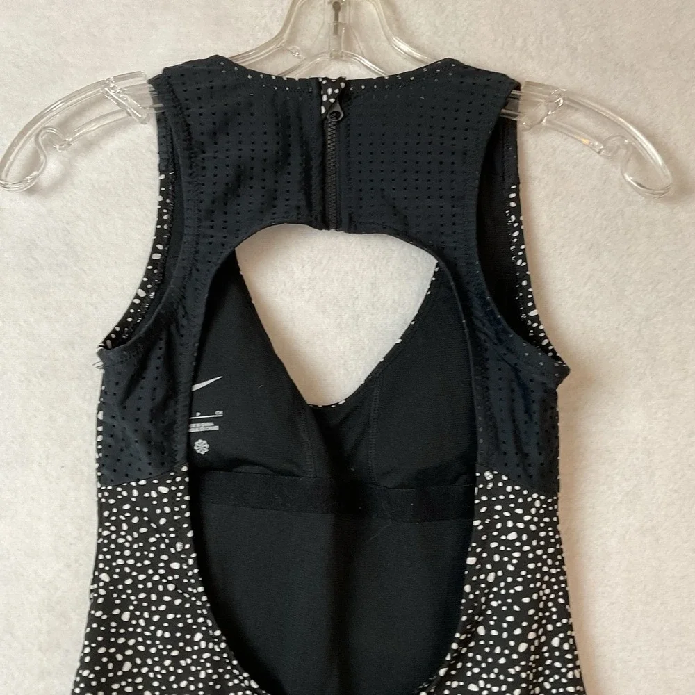 Nike Swimsuit Womens S‎ Black White Water Dots Open Back One Piece